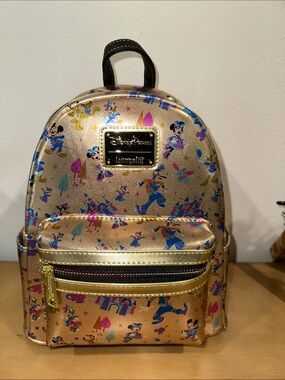 Loungefly Metallic Gold Mickey & Friends Mini Backpack